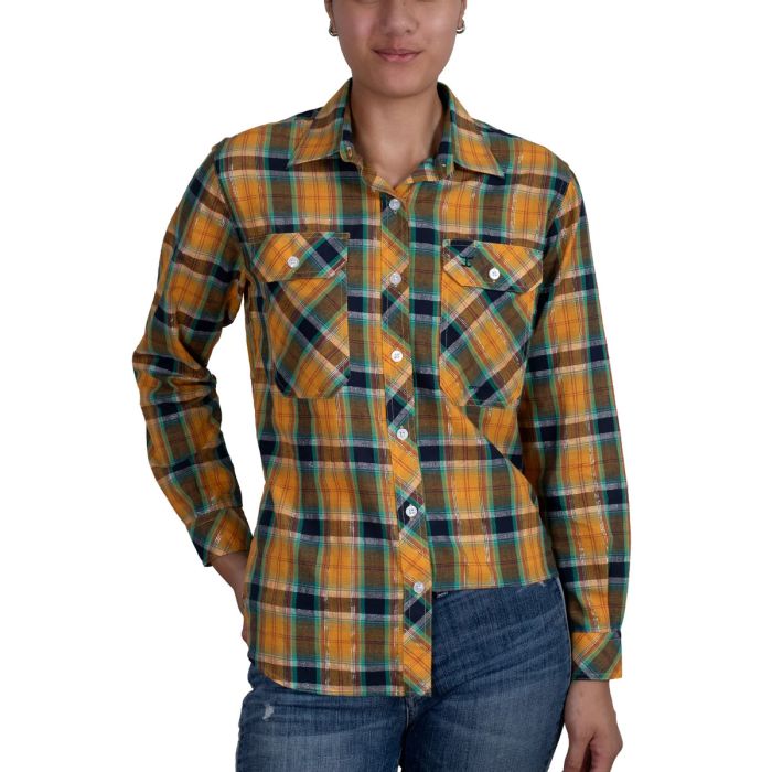 Just Country Abbey Print Shirt - Full Button - Mustard / Navy Plaid