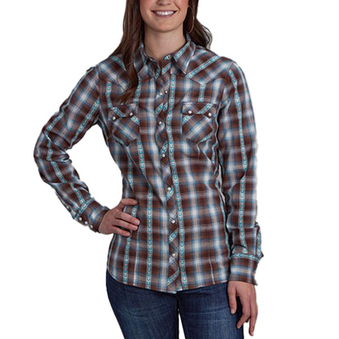 Roper Ladies L/S Shirt West Made Collection - Brown Plaid