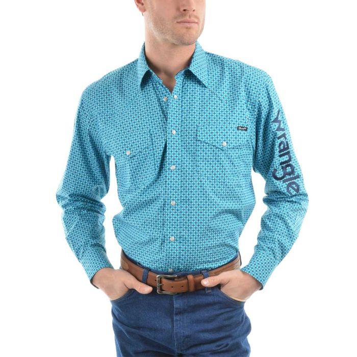 Wrangler Mens Phoenix Logo Print Button Down Long Sleeve Shirt